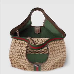 Gucci Beige and Green Signature Tote